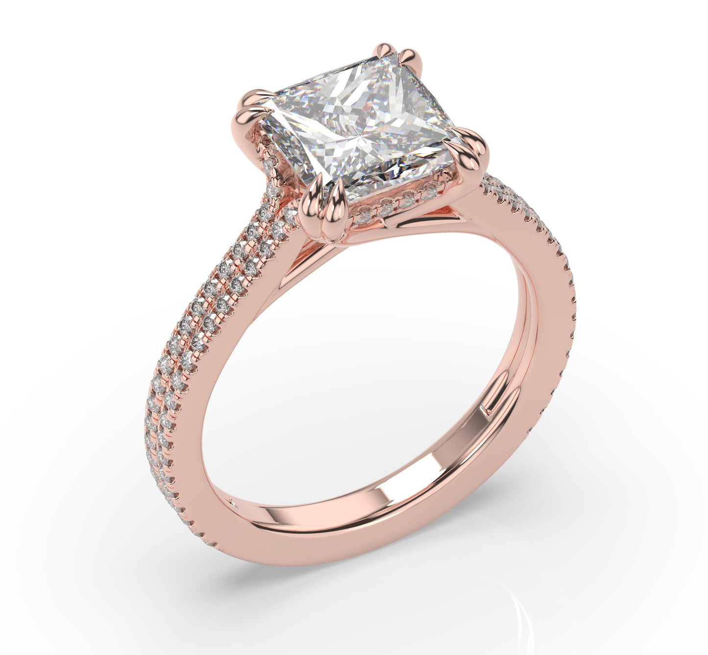 Princess Claw Double Pave With Hidden Halo Style Engagement Ring