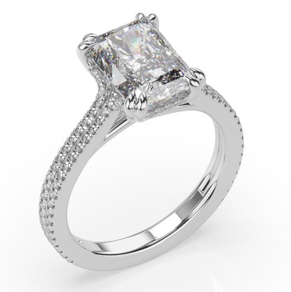 Radiant White Gold Double Pave Hidden Halo Style Engagement Ring