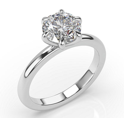Round Brilliant White Gold Six Claw Solitaire Engagement Ring