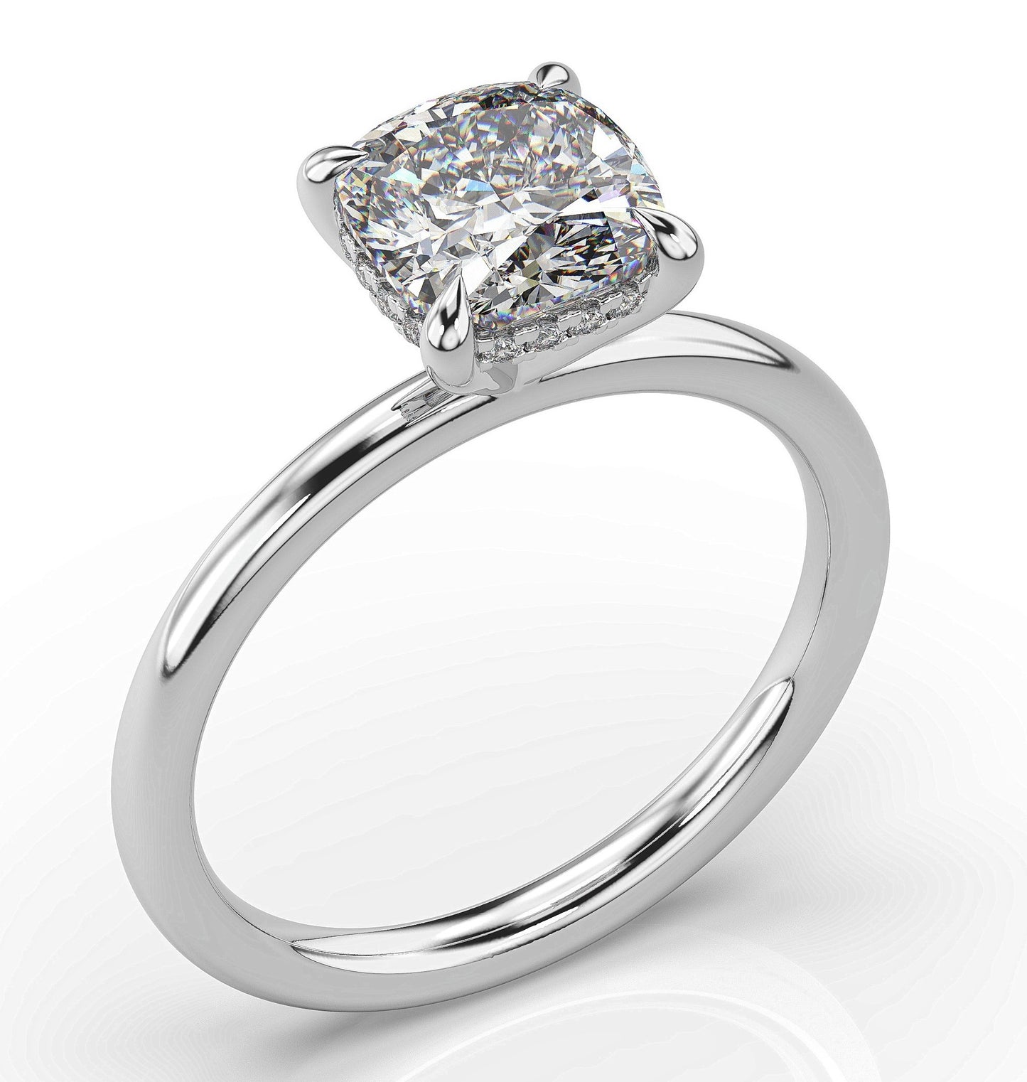 Cushion White Gold Hidden Halo Solitaire Engagement Ring