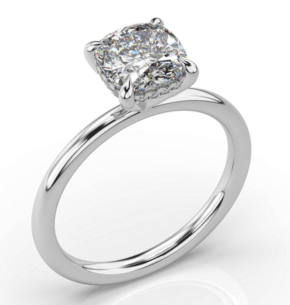 Cushion White Gold Hidden Halo Solitaire Engagement Ring