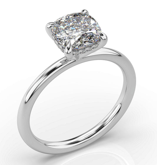 Cushion White Gold Hidden Halo Solitaire Engagement Ring
