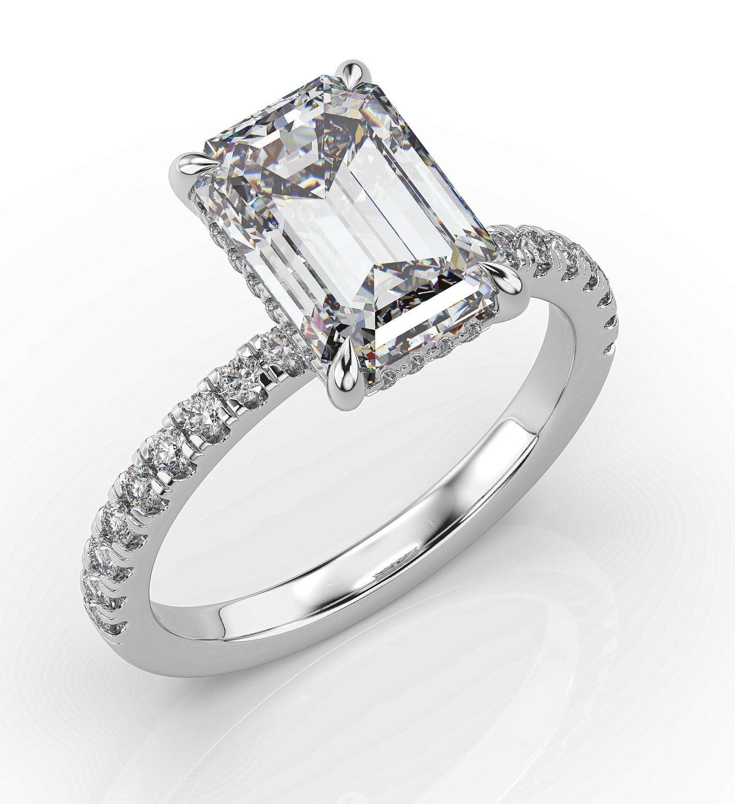 Emerald White Gold Hidden Halo Engagement Ring