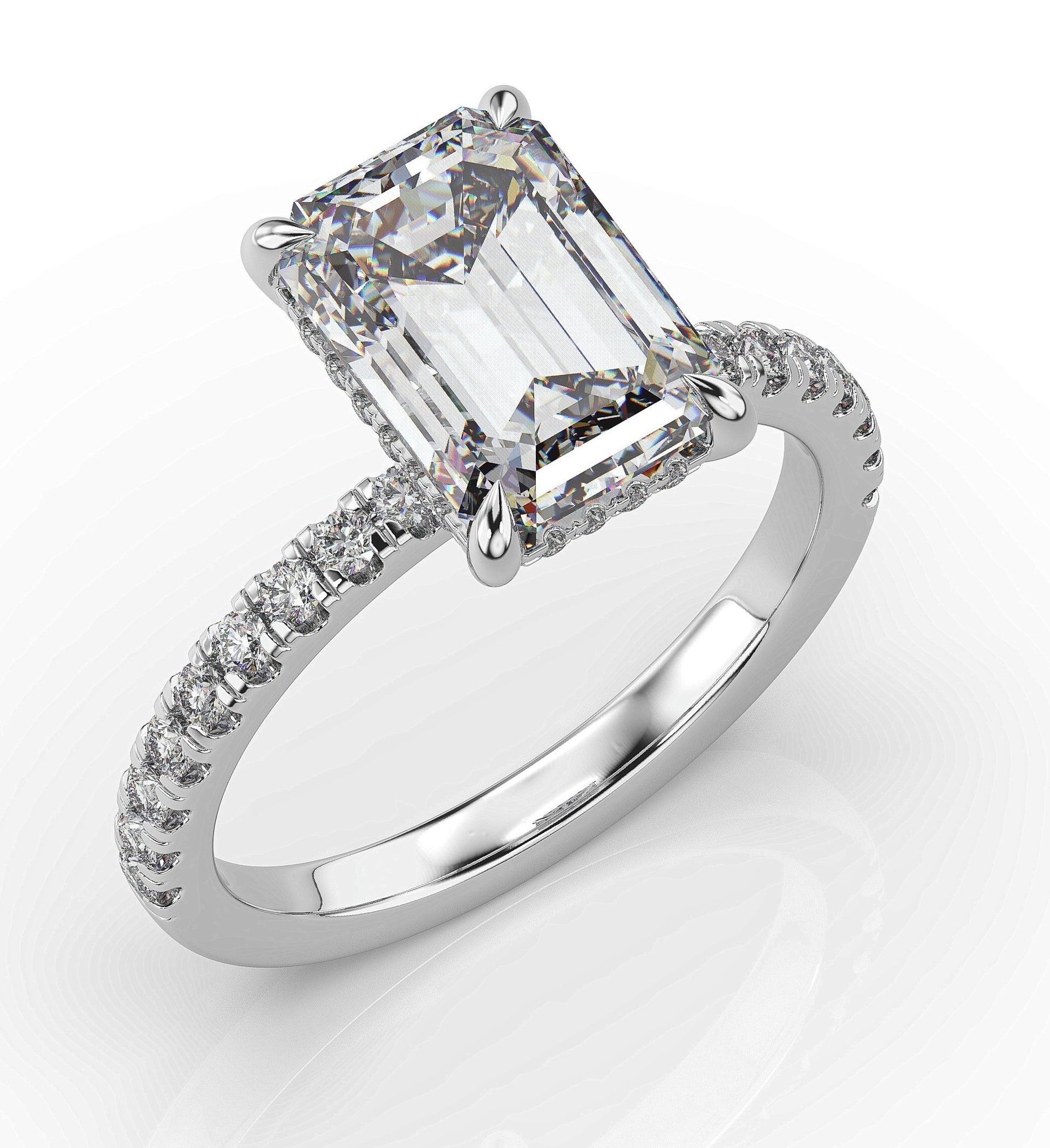 Emerald White Gold Hidden Halo Engagement Ring