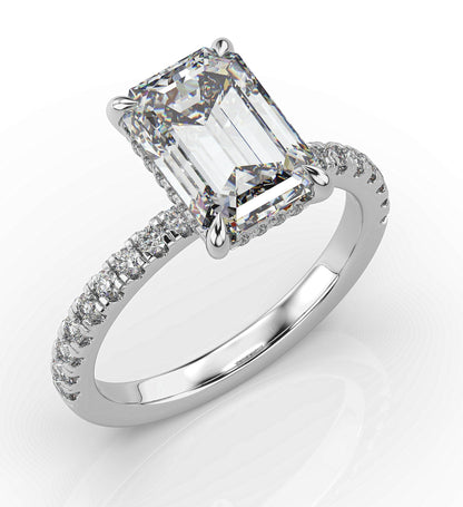 Emerald White Gold Hidden Halo Engagement Ring