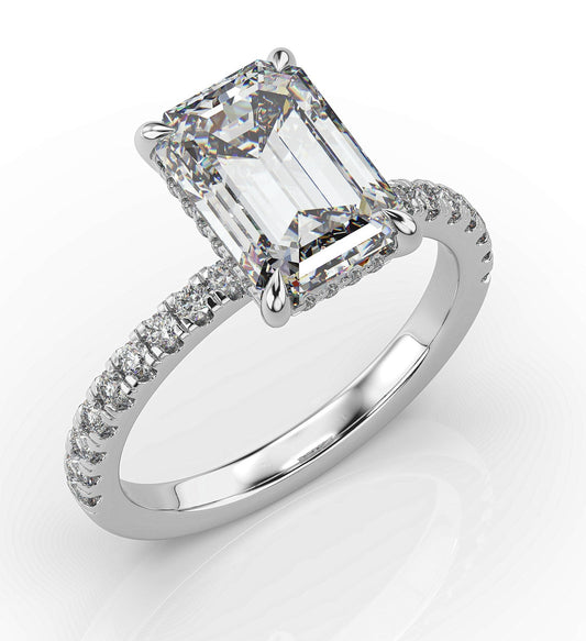 Emerald White Gold Hidden Halo Engagement Ring