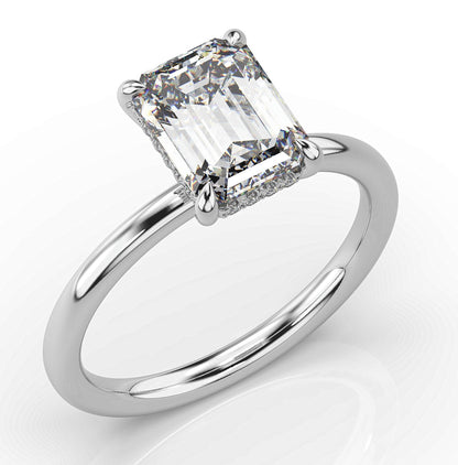 Emerald White Gold Hidden Halo Solitaire Engagement Ring