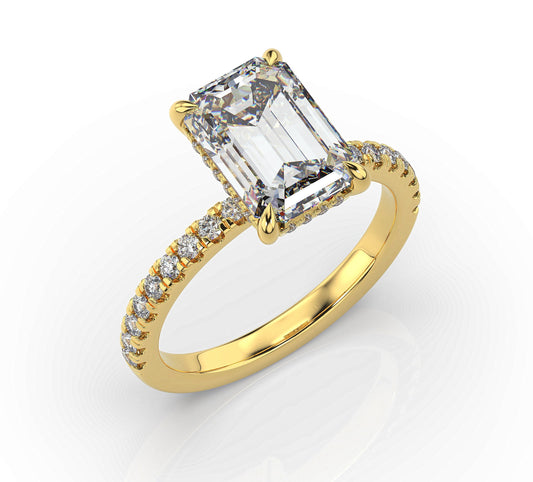 Emerald Yellow Gold Hidden Halo Engagement Ring