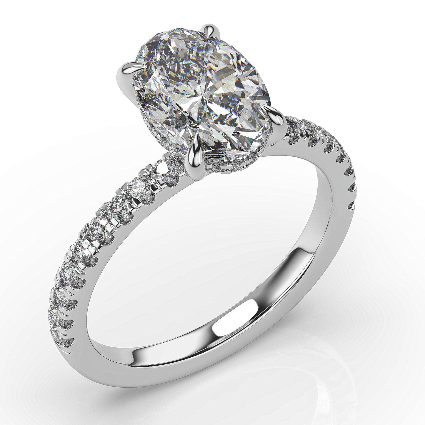 Oval White Gold Hidden Halo Engagement Ring