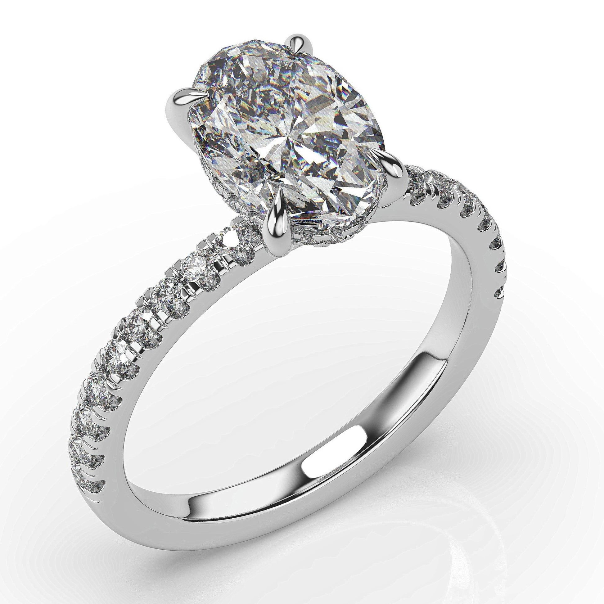 Oval White Gold Hidden Halo Engagement Ring