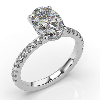 Oval White Gold Hidden Halo Engagement Ring