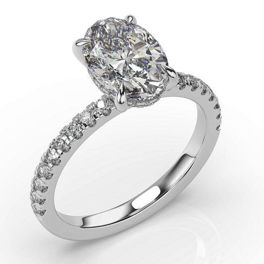 Oval White Gold Hidden Halo Engagement Ring