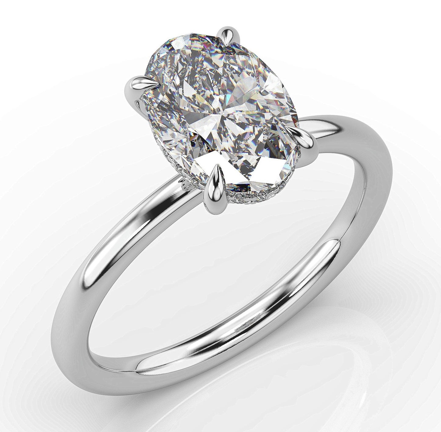 Oval White Gold Hidden Halo Solitaire Engagement Ring