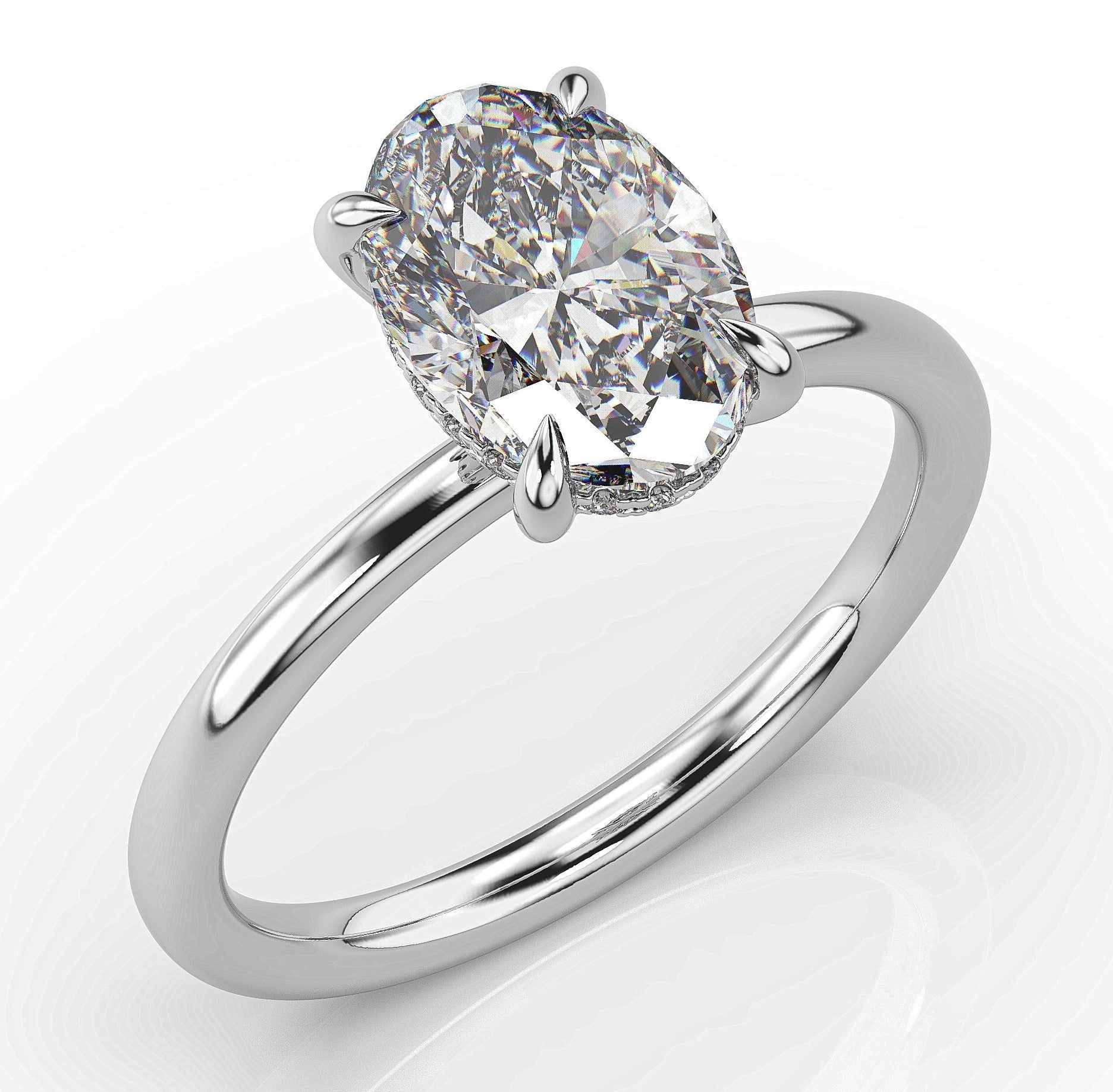 Oval White Gold Hidden Halo Solitaire Engagement Ring