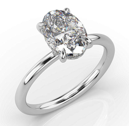 Oval White Gold Hidden Halo Solitaire Engagement Ring