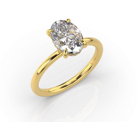 Oval Yellow Gold Hidden Halo Solitaire Engagement Ring