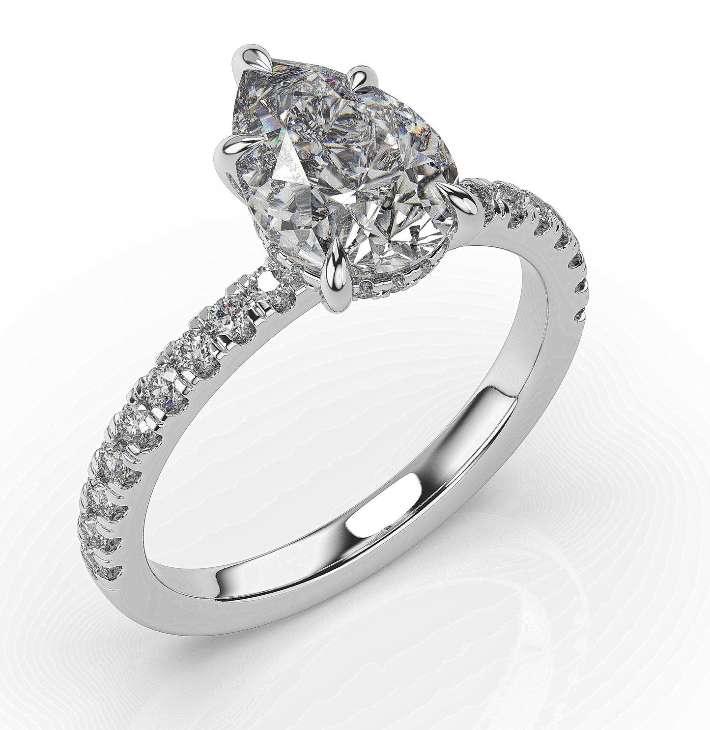 Pear White Gold Hidden Halo Engagement Ring
