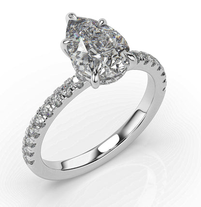 Pear White Gold Hidden Halo Engagement Ring