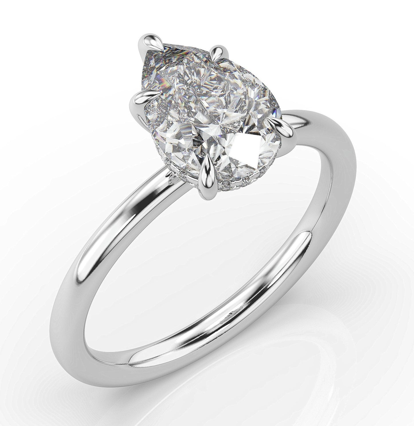 Pear White Gold Hidden Halo Solitaire Engagement Ring