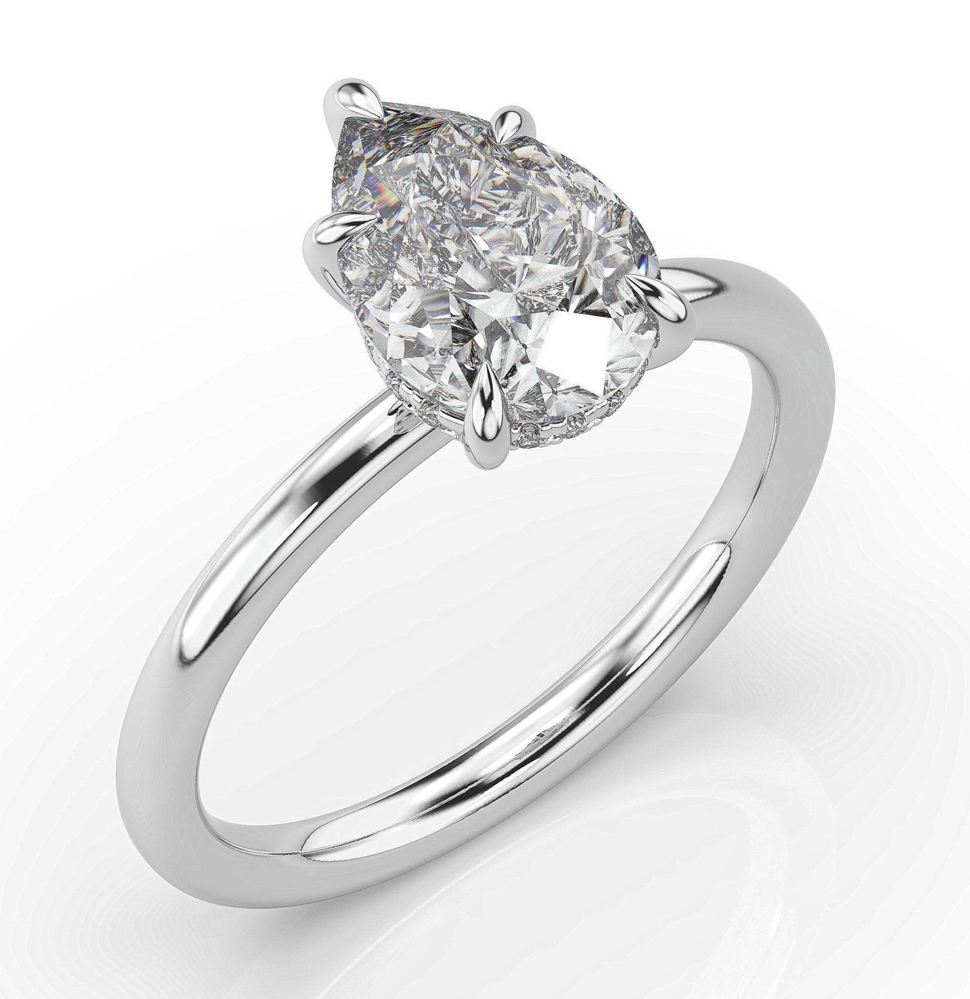 Pear White Gold Hidden Halo Solitaire Engagement Ring