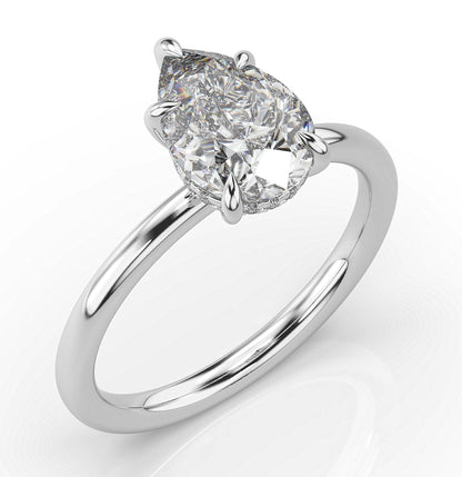 Pear White Gold Hidden Halo Solitaire Engagement Ring
