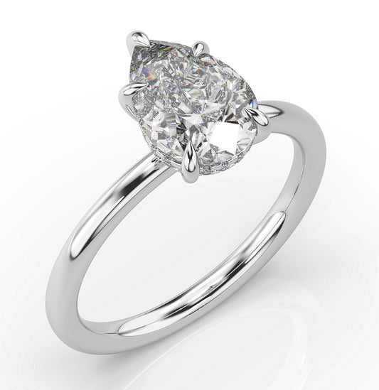 Pear White Gold Hidden Halo Solitaire Engagement Ring