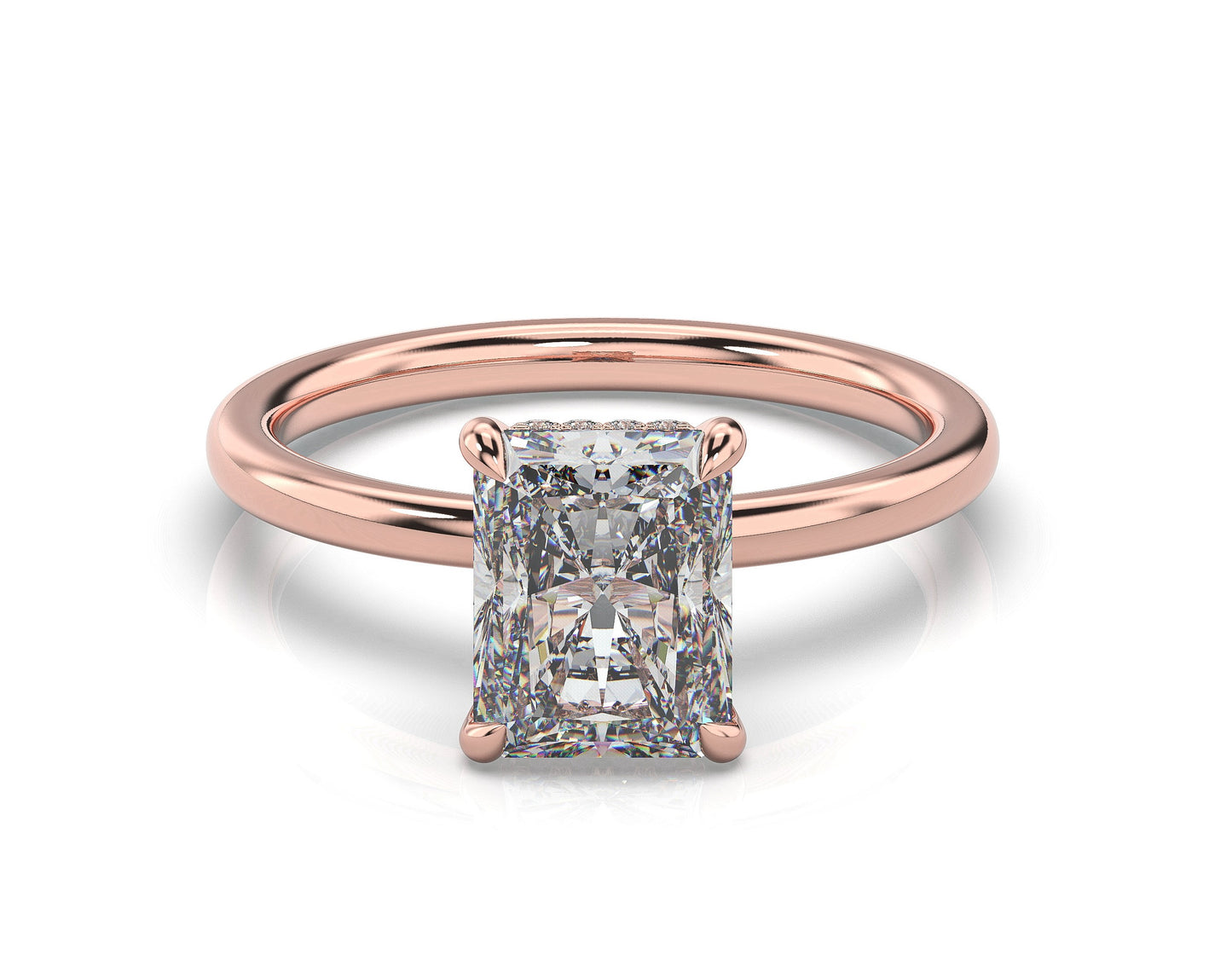 Radiant Hidden Halo Thin Band Engagement Ring