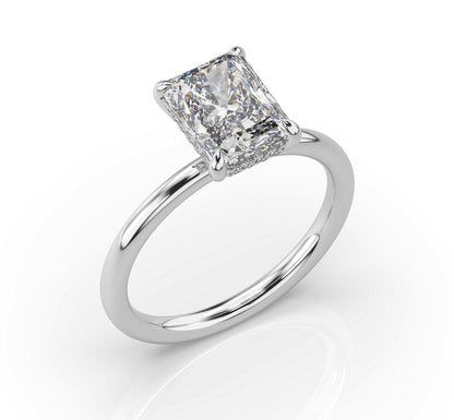 Radiant Hidden Halo Thin Band Engagement Ring