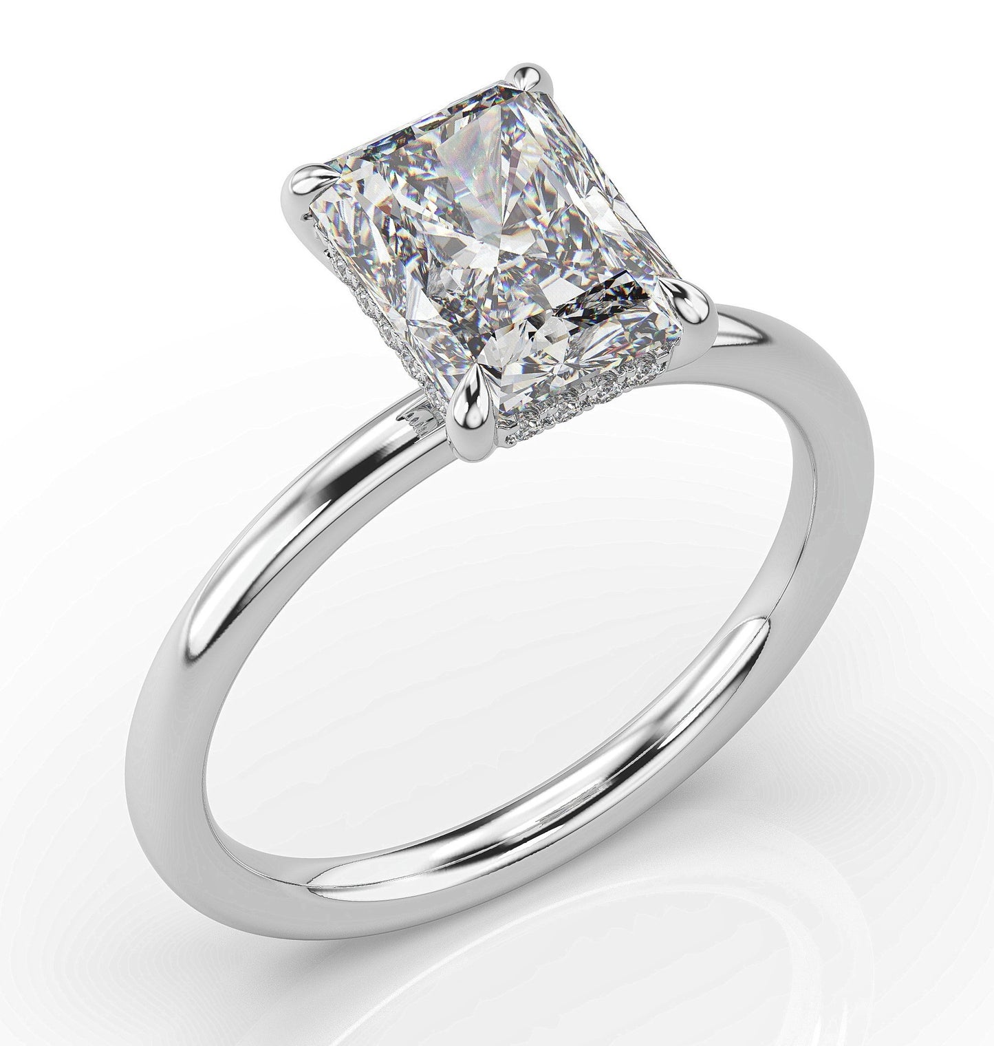 Radiant White Gold Hidden Halo Solitaire Engagement Ring