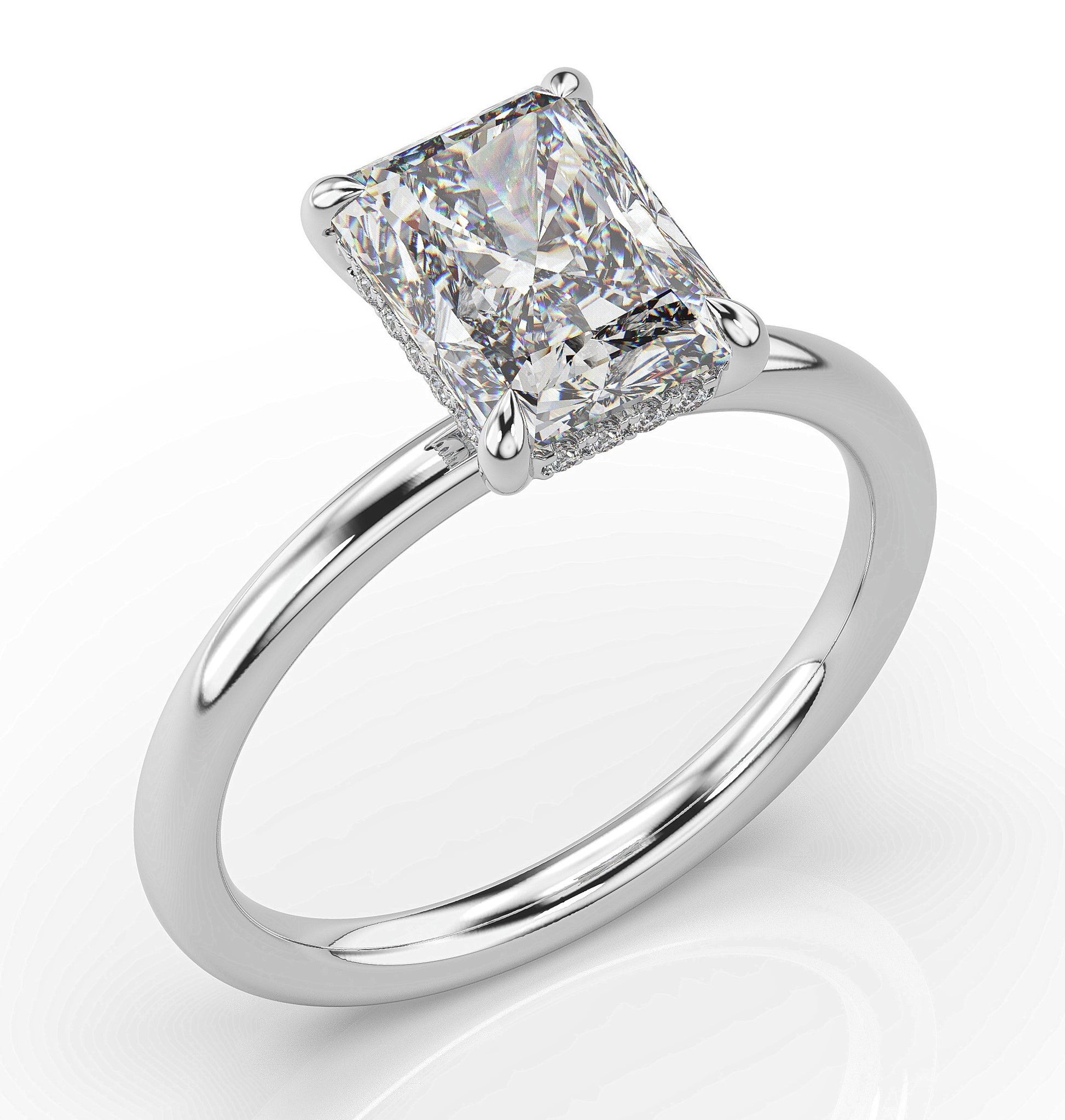 Radiant White Gold Hidden Halo Solitaire Engagement Ring