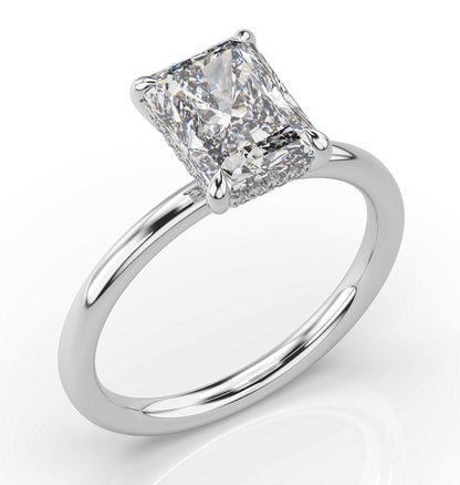 Radiant White Gold Hidden Halo Solitaire Engagement Ring