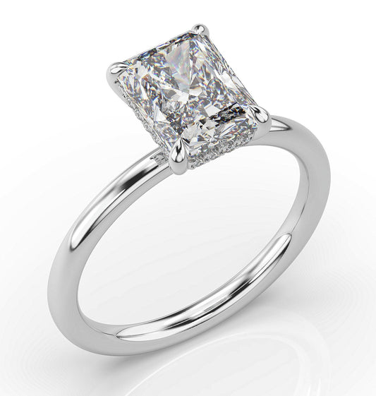 Radiant White Gold Hidden Halo Solitaire Engagement Ring