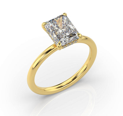 Radiant Hidden Halo Thin Band Engagement Ring