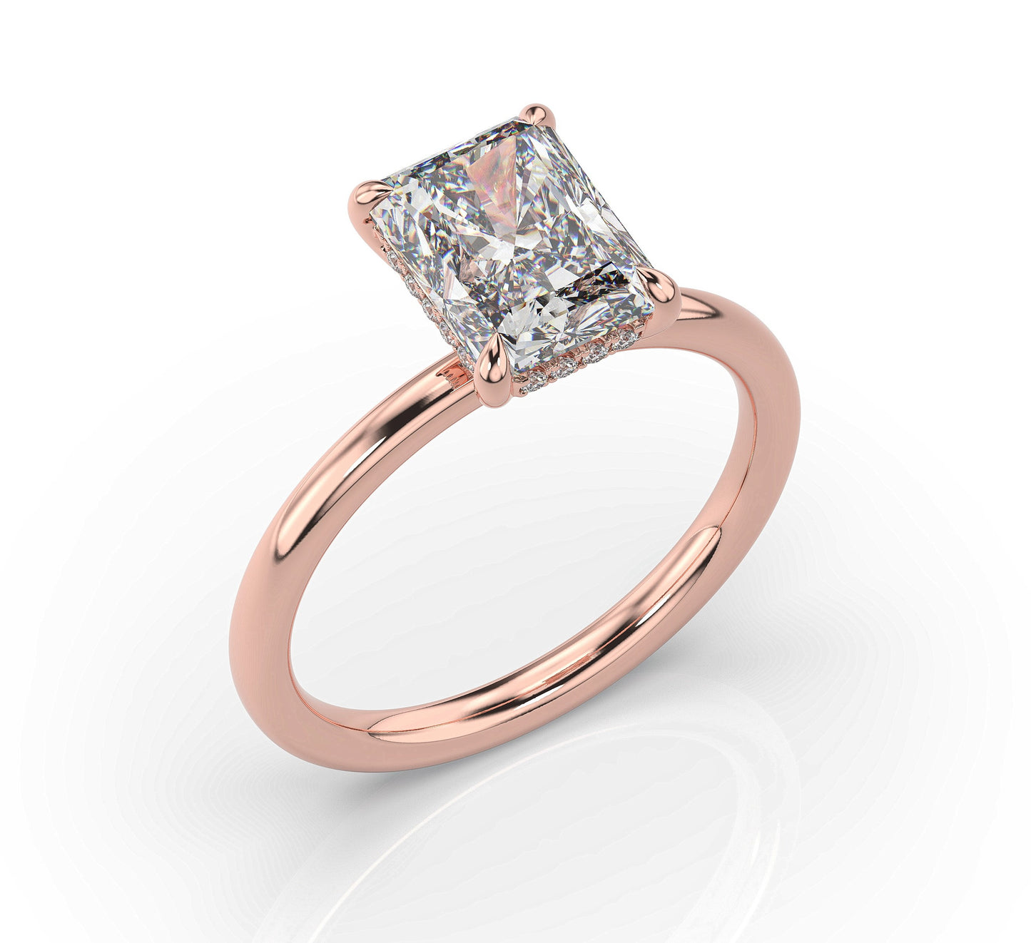 Radiant Hidden Halo Thin Band Engagement Ring