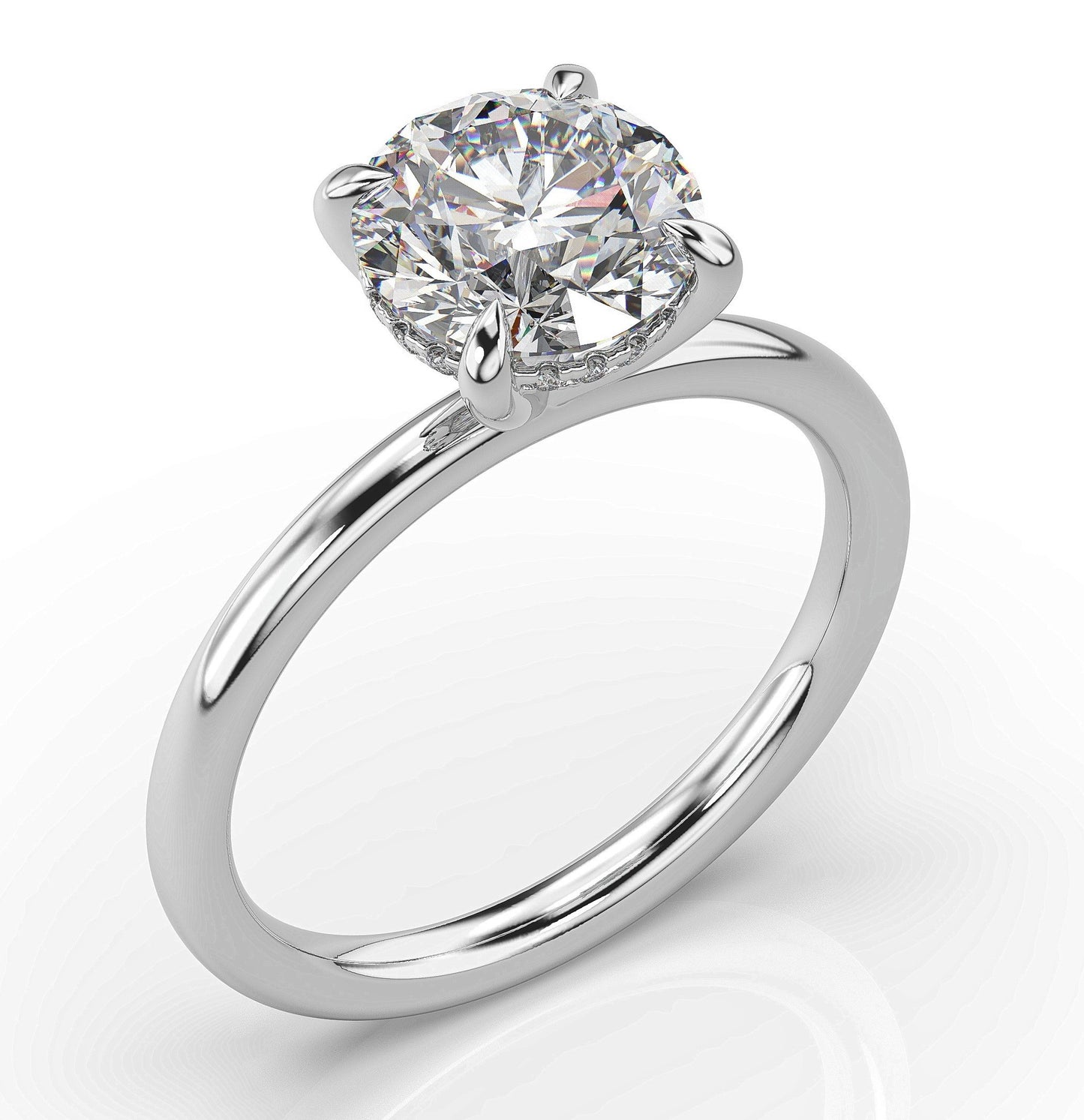 Round Brilliant White Gold Hidden Halo Solitaire Engagement Ring