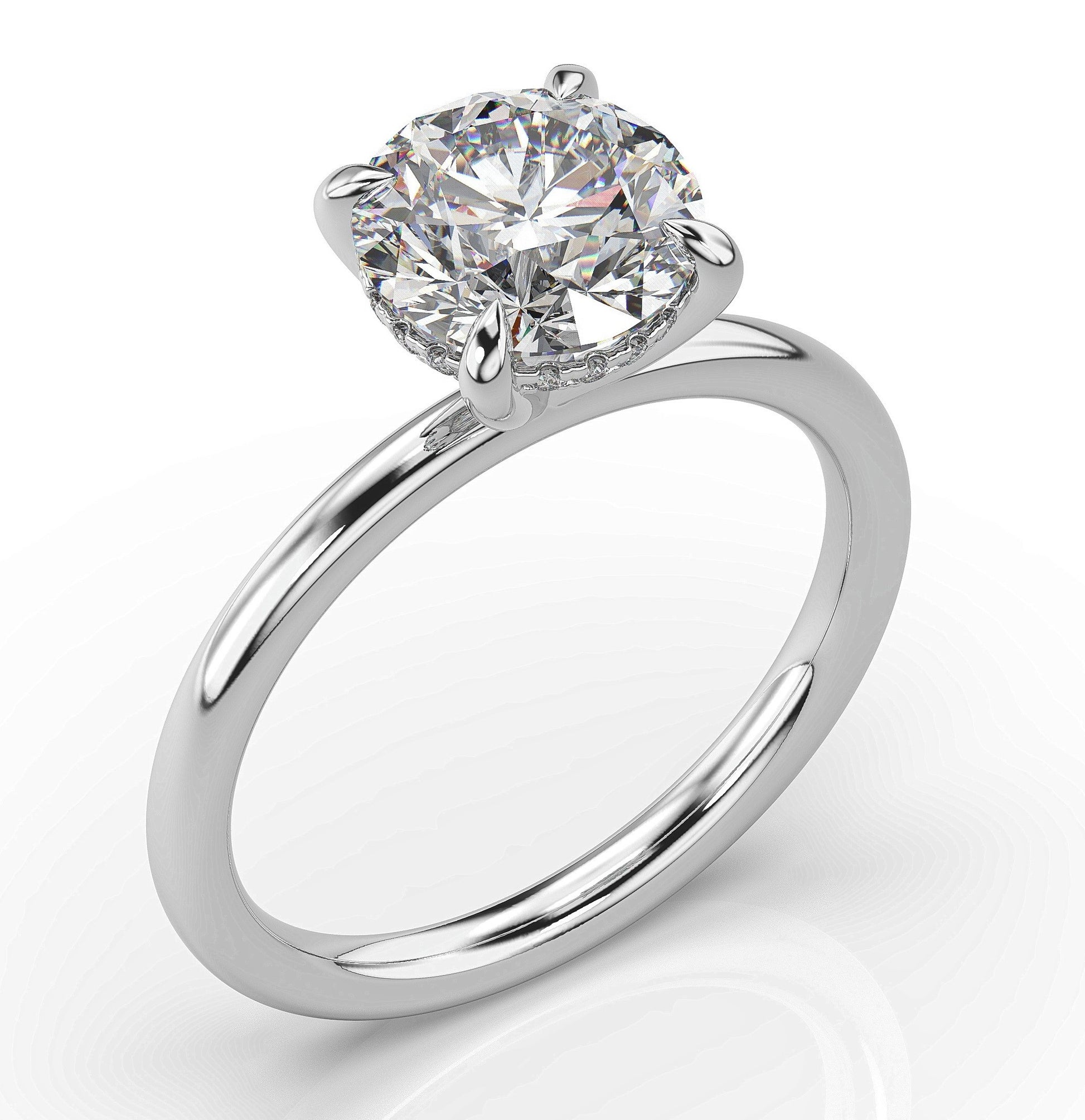 Round Brilliant White Gold Hidden Halo Solitaire Engagement Ring