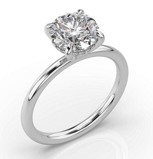 Round Brilliant White Gold Hidden Halo Solitaire Engagement Ring