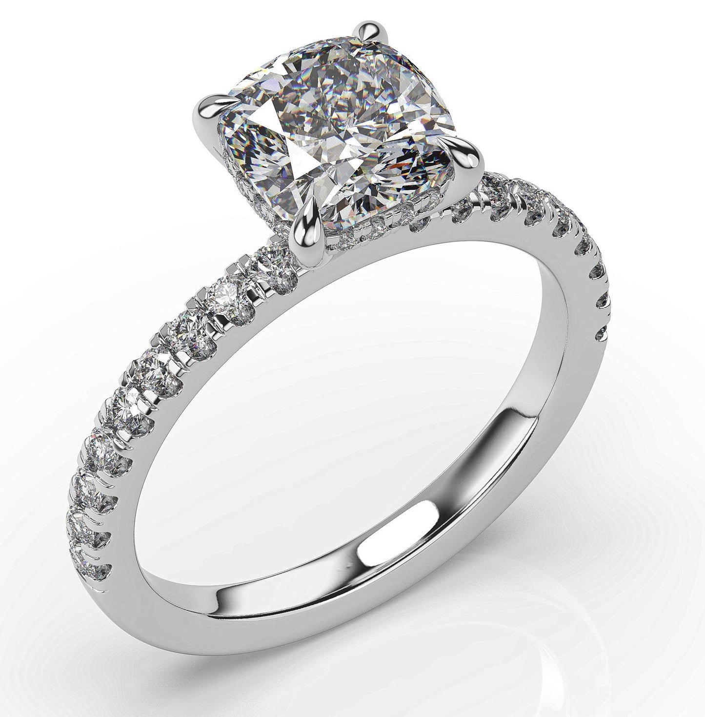 Cushion White Gold Hidden Halo Engagement Ring