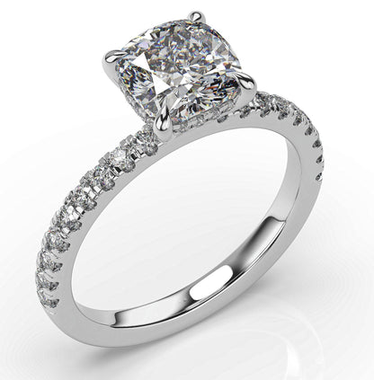 Cushion White Gold Hidden Halo Engagement Ring