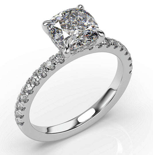 Cushion White Gold Hidden Halo Engagement Ring