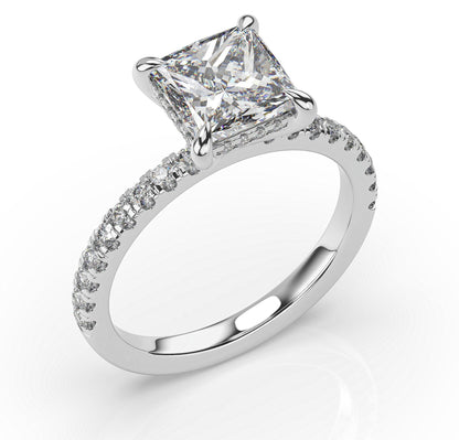 Princess White Gold Hidden Halo Engagement Ring