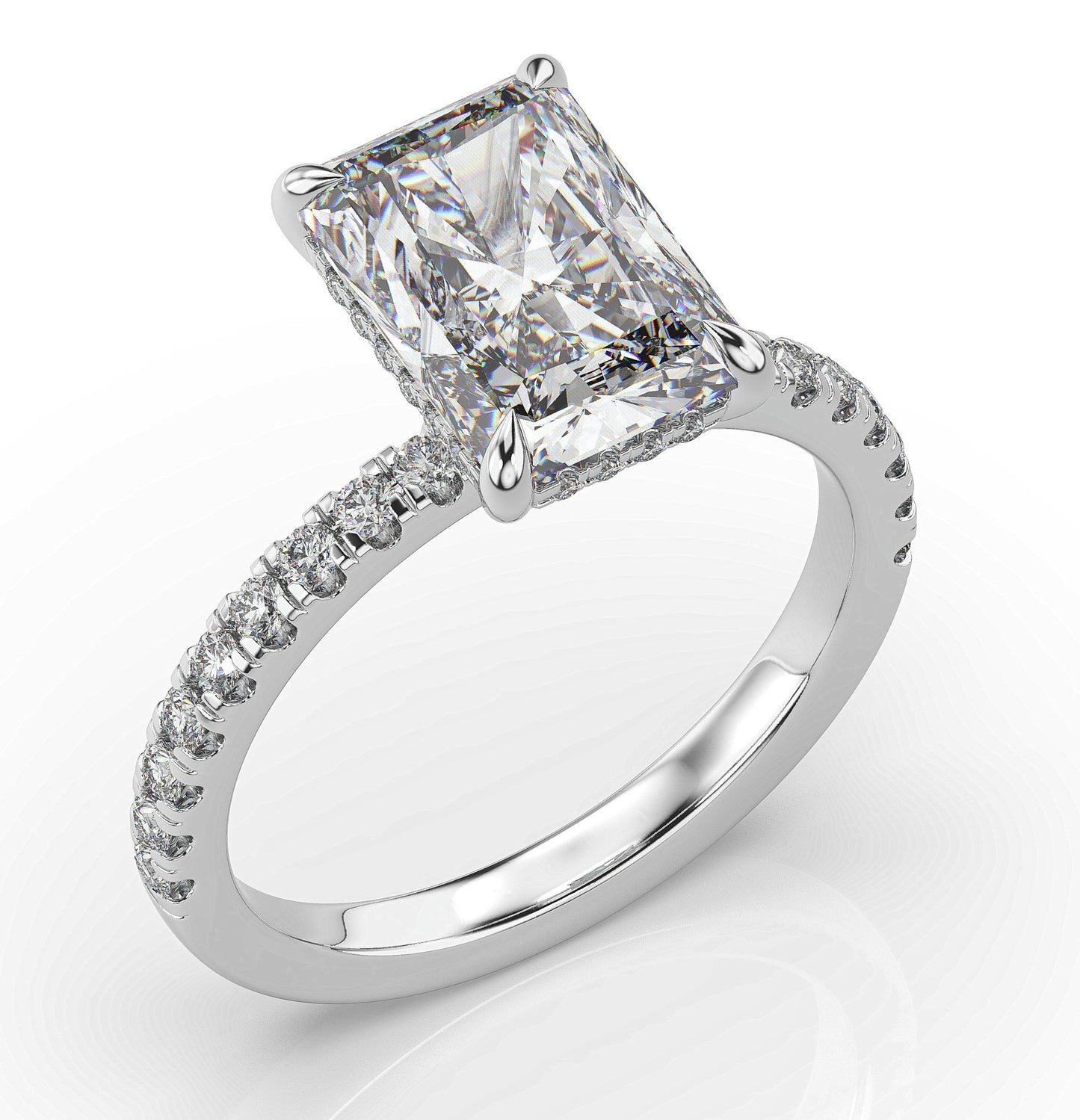Radiant White Gold Hidden Halo Engagement Ring