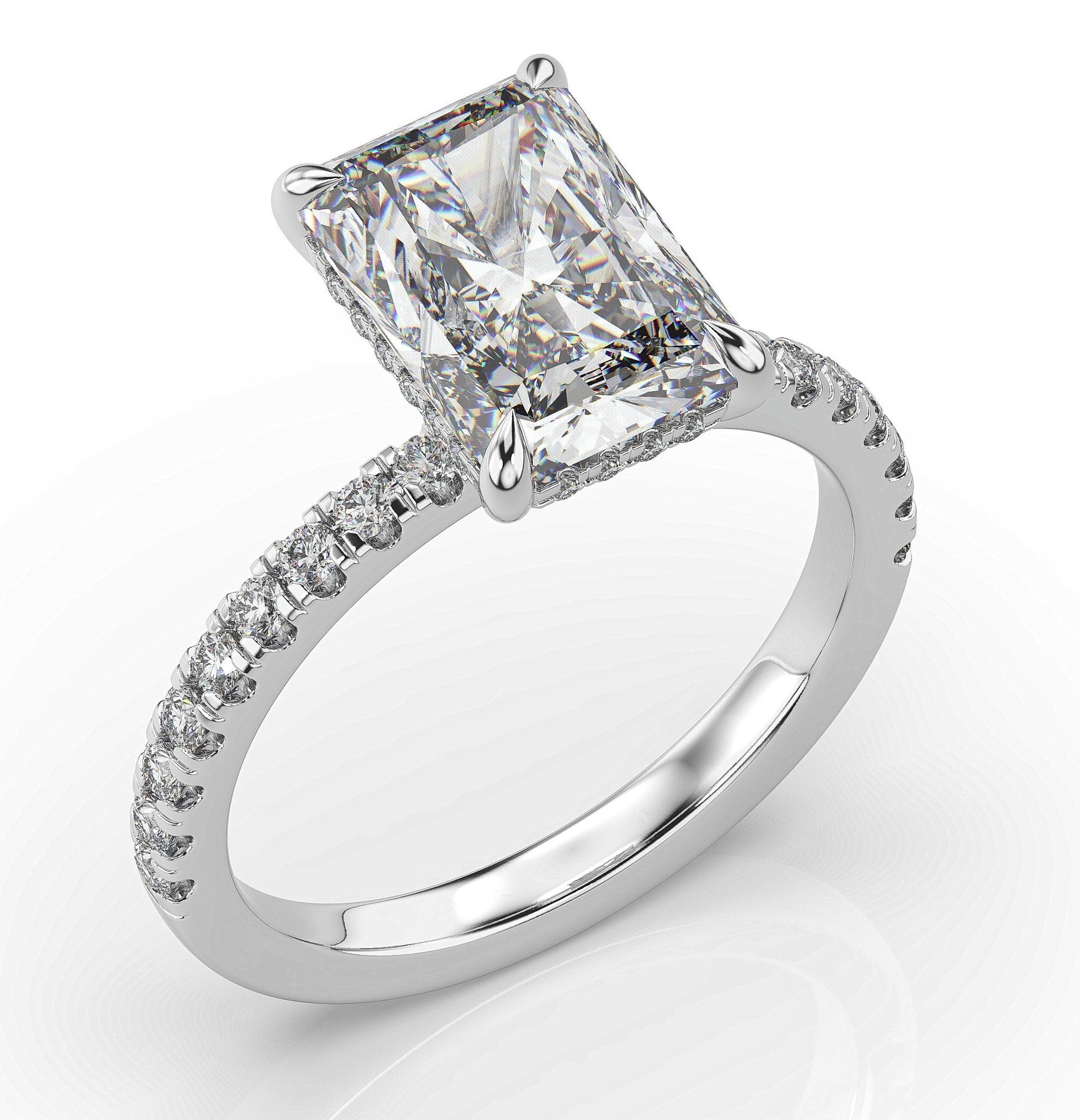 Radiant White Gold Hidden Halo Engagement Ring
