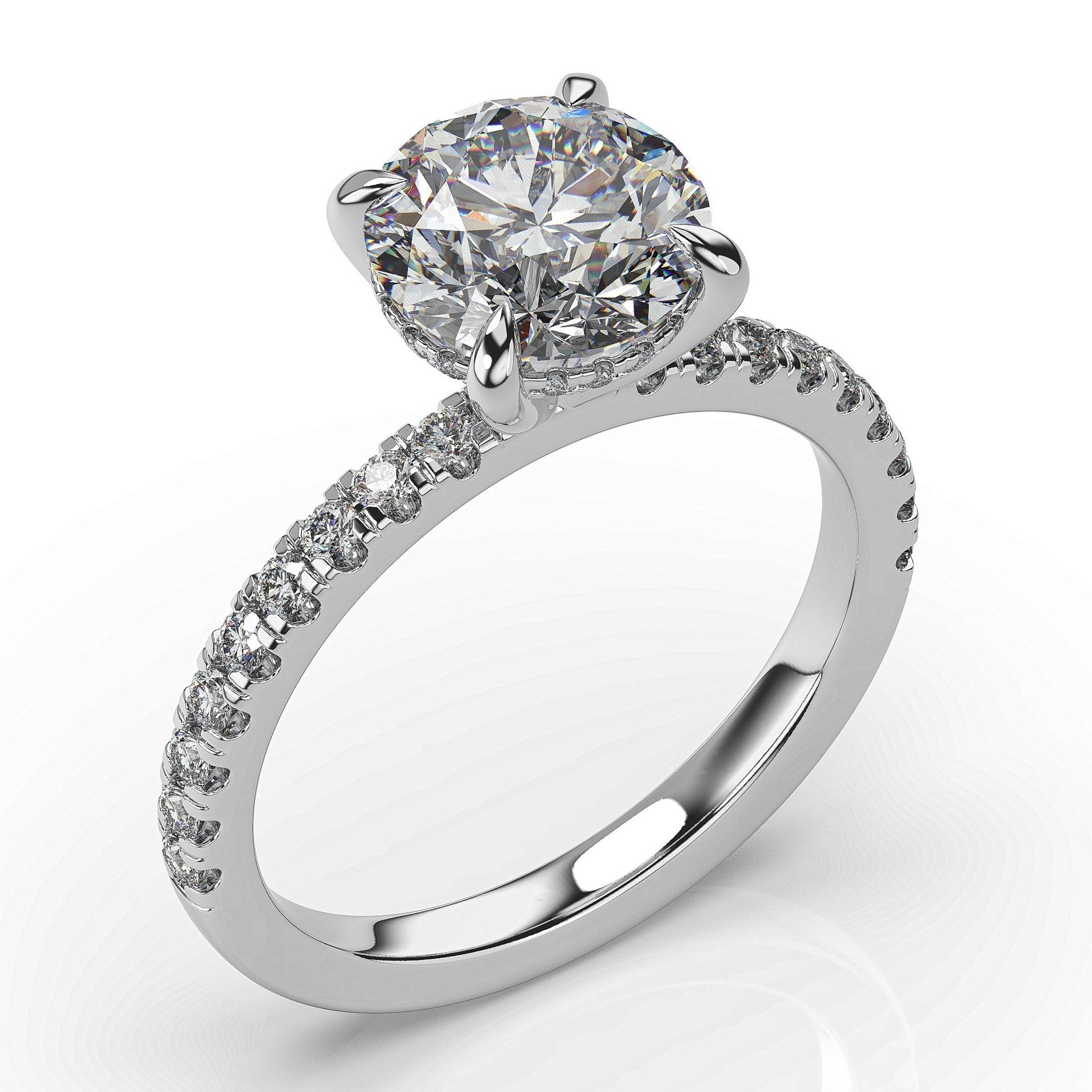 Round Brilliant White Gold Hidden Halo Engagement Ring