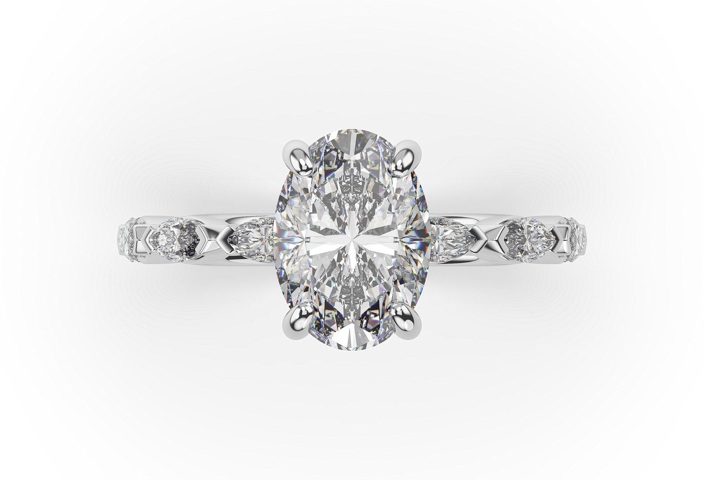 Oval Claw Set Marquise Band With Hidden Halo Style Engagement Ring