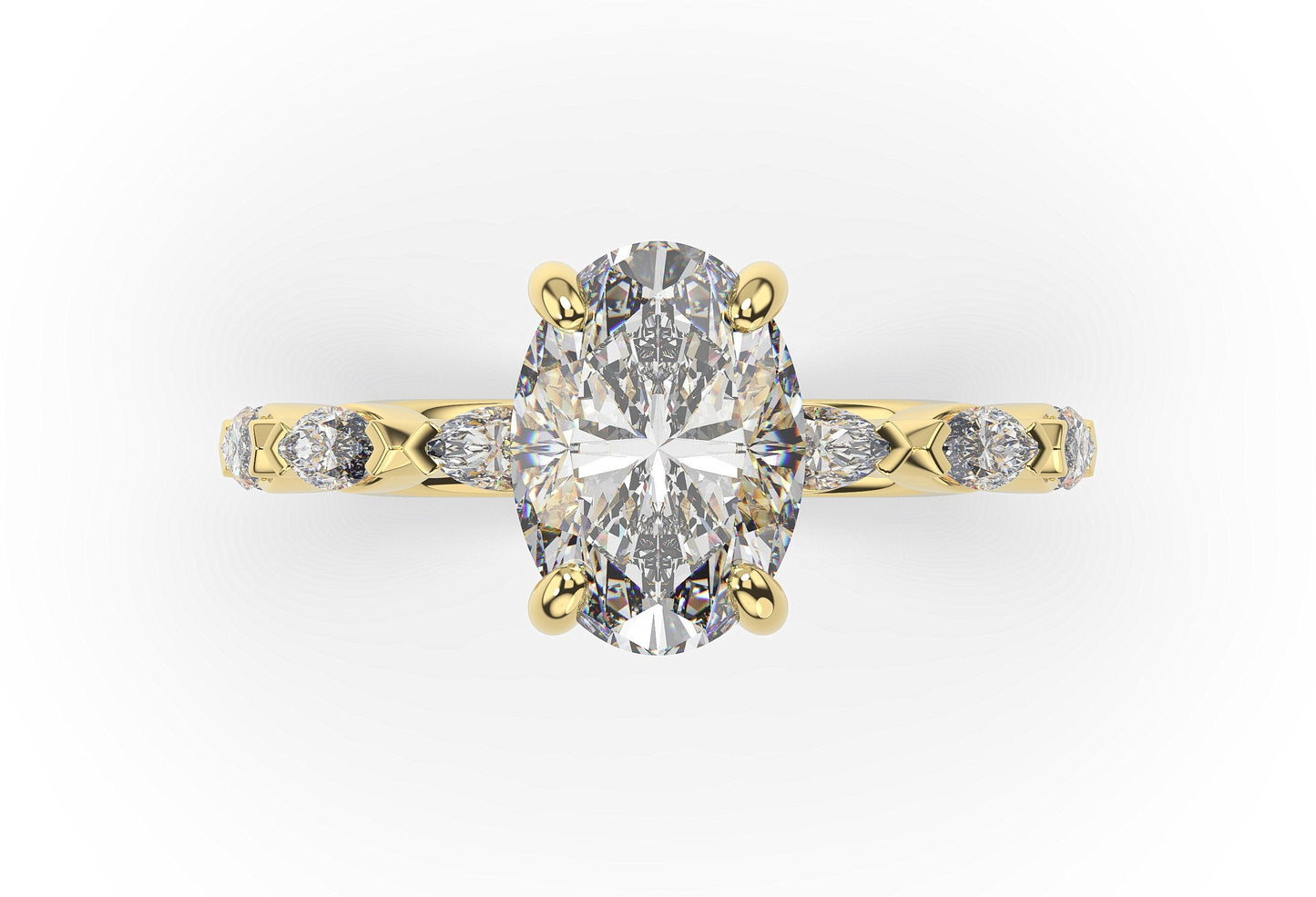 Oval Claw Set Marquise Band With Hidden Halo Style Engagement Ring