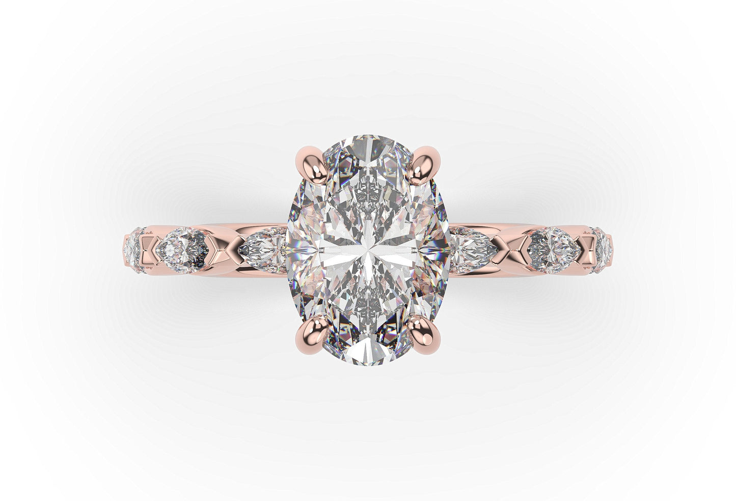 Oval Claw Set Marquise Band With Hidden Halo Style Engagement Ring