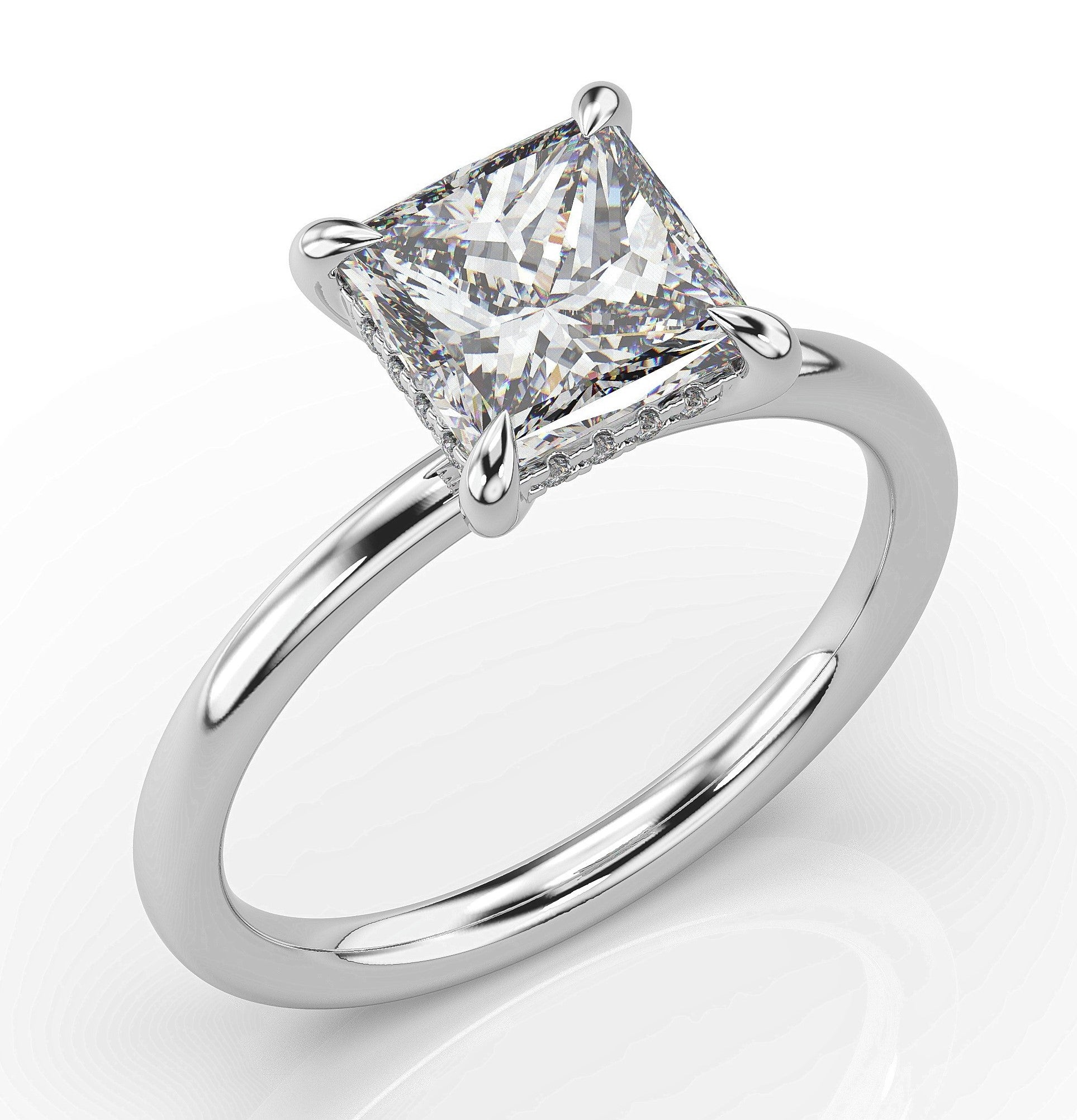 Princess White Gold Hidden Halo Solitaire Engagement Ring