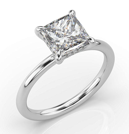 Princess White Gold Hidden Halo Solitaire Engagement Ring