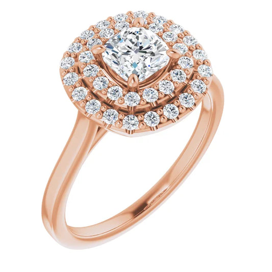Cushion Rose Gold Double Halo Solitaire Lab Diamond Engagement Ring